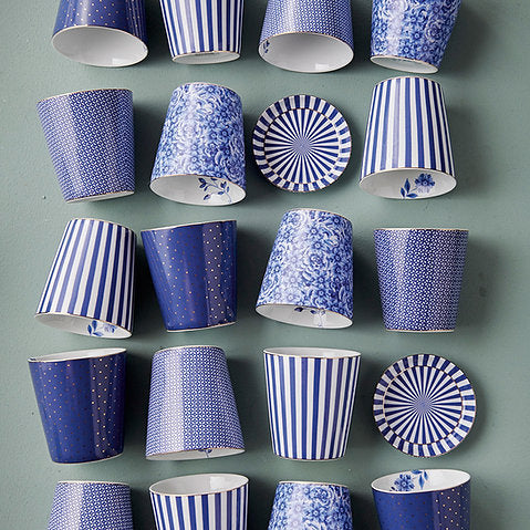 Pip Studio - Mug senza Manico Righe e Piatto Mini Blu in porcellana - Mugs & Match 230 ml