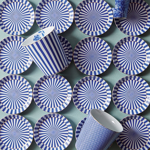 Pip Studio - Mug senza Manico Righe e Piatto Mini Blu in porcellana - Mugs & Match 230 ml