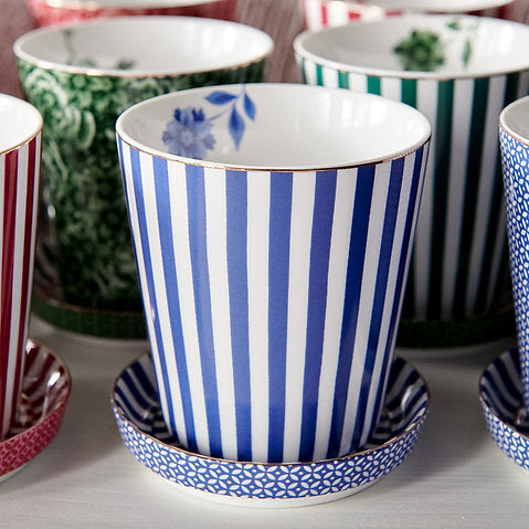 Pip Studio - Mug senza Manico Righe e Piatto Mini Blu in porcellana - Mugs & Match 230 ml