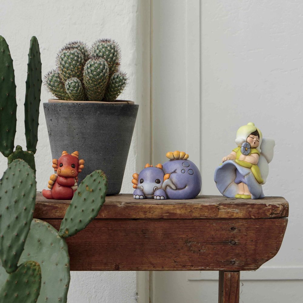 Thun - statua draghetto giallo seduto in ceramica 15cm - Senza Scatolo
