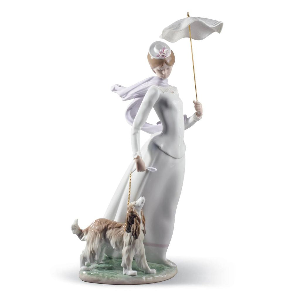 Lladrò - scultura dama con scialle con il suo cane 47cm