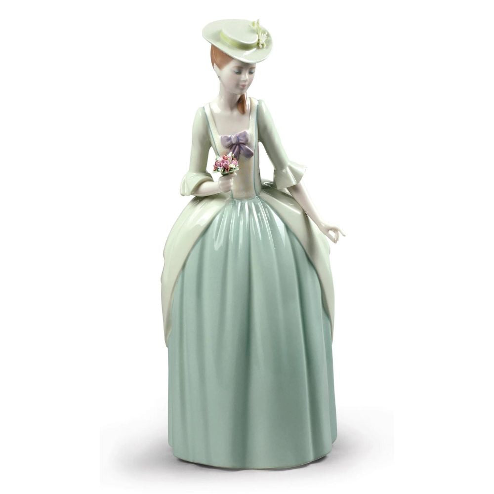 Lladrò - scultura dama con cappello e bouquet 32cm