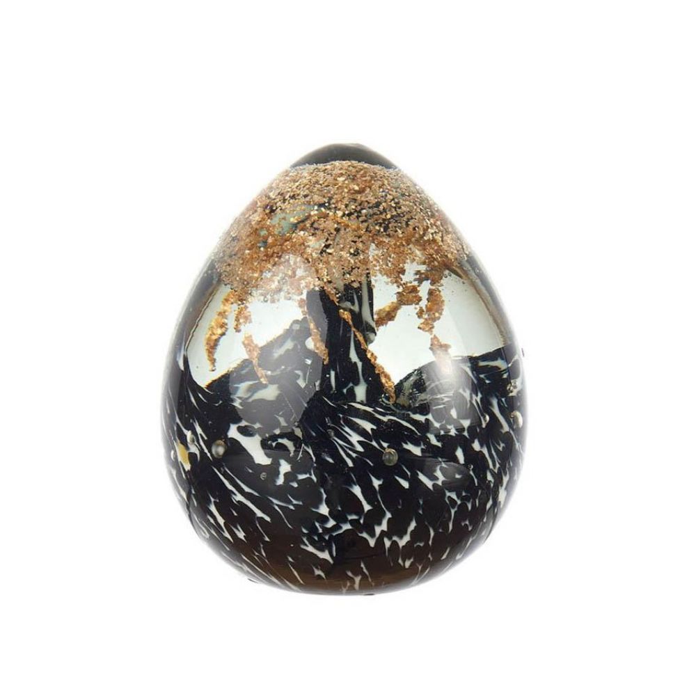 L'oca nera - fermacarte uovo in vetro nero e oro Ø9.5cm x 11.5 cm