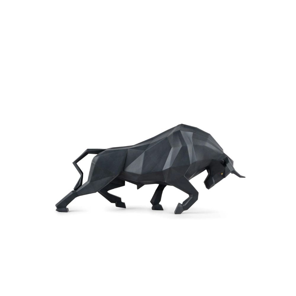Lladrò - scultura toro origami in porcellana nero opaco 24cm
