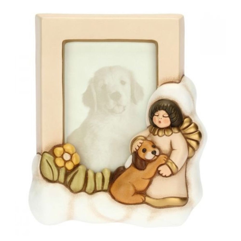 Thun - portafoto cornice angelo con cane in ceramica Thun Club Collection 2010