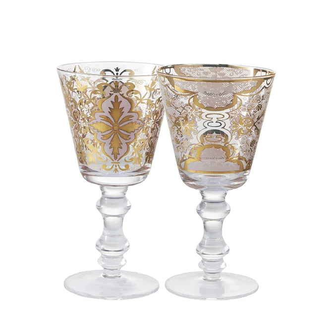 Livellara - Set 2 bicchieri da vino in vetro linea Damasco cipria 250 ml