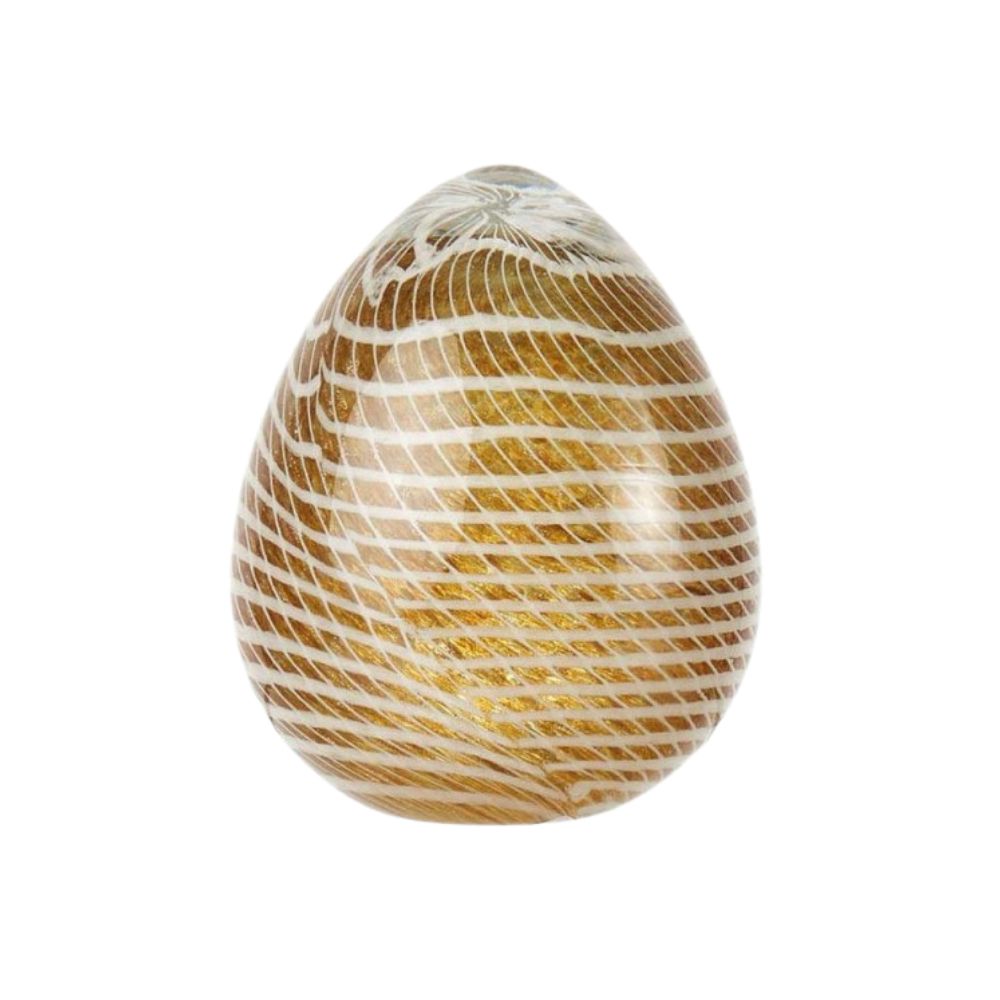 L'oca nera - fermacarte uovo in vetro oro e bianco Ø9.5cm x 11.5 cm