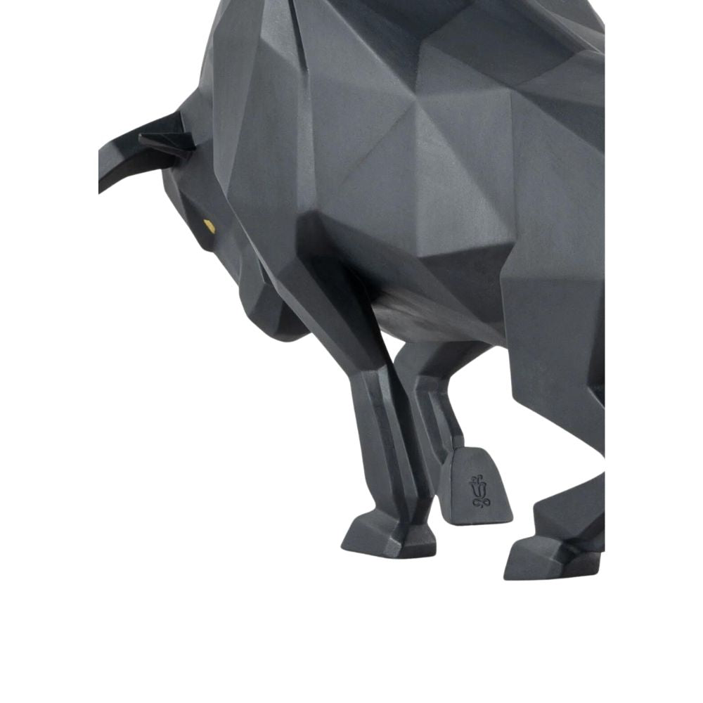 Lladrò - scultura toro origami in porcellana nero opaco 24cm