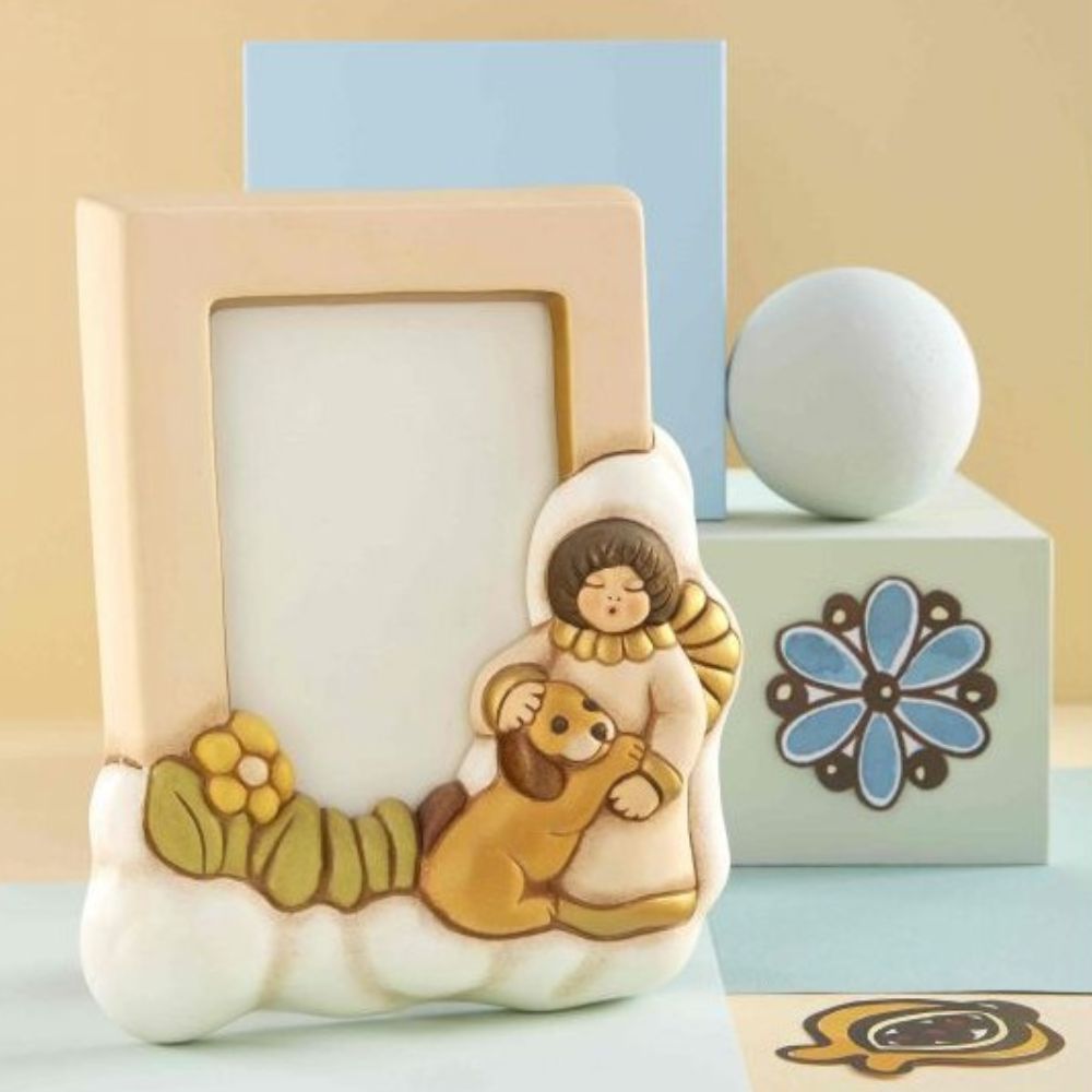 Thun - portafoto cornice angelo con cane in ceramica Thun Club Collection 2010
