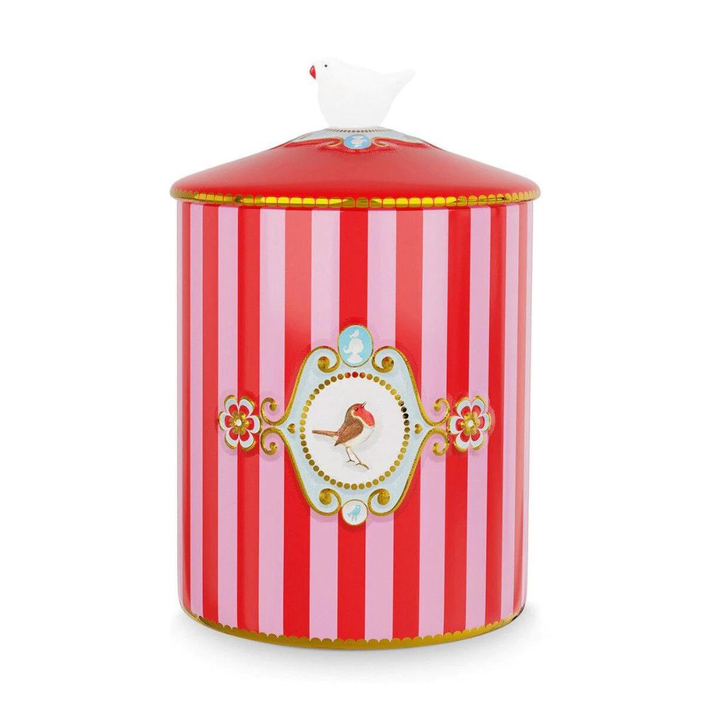 Pip Studio - Barattolo portaoggetti in porcellana love birds rosso e rosa 1,3L