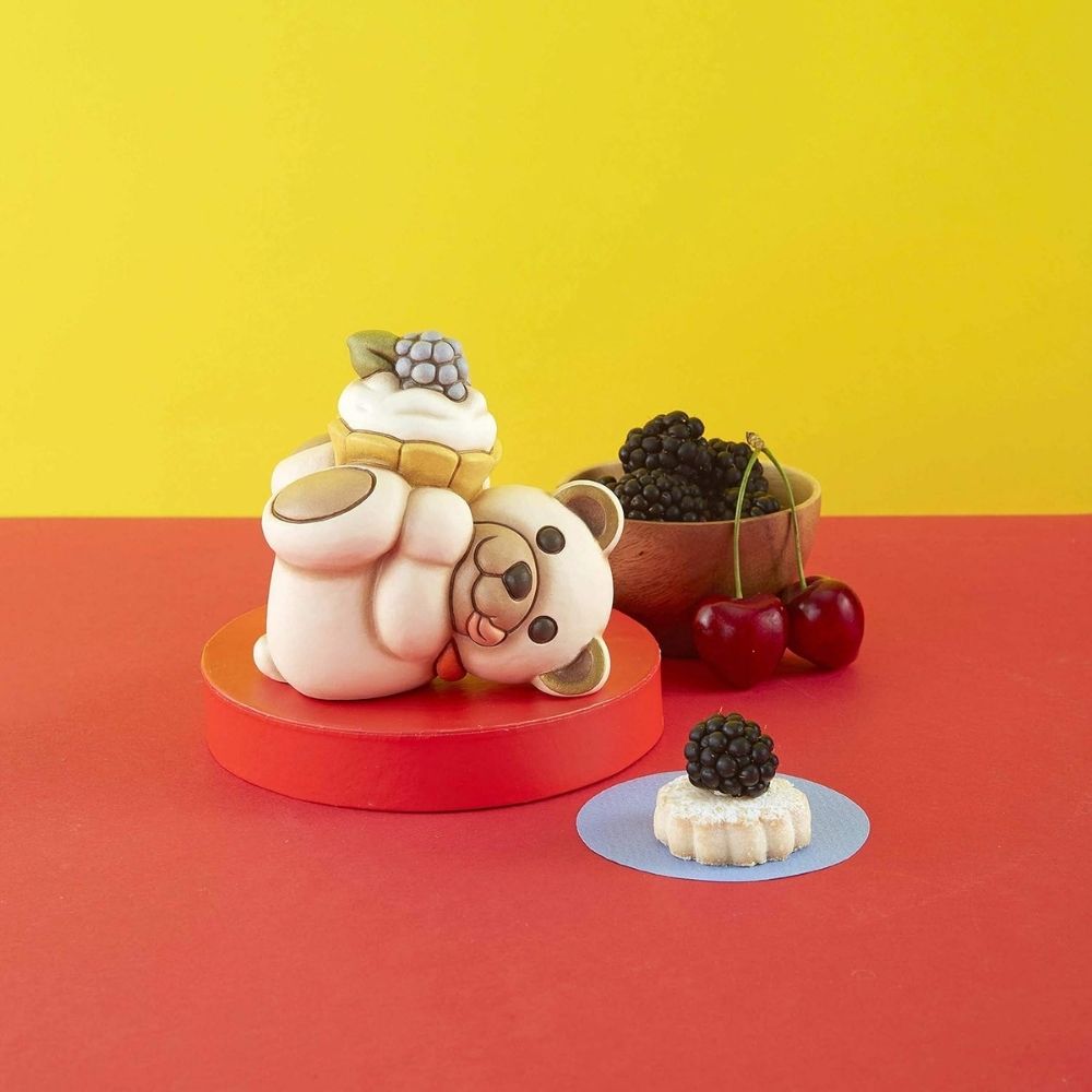 Thun - teddy goloso con sweet cake in ceramica 9cm - Senza Scatolo