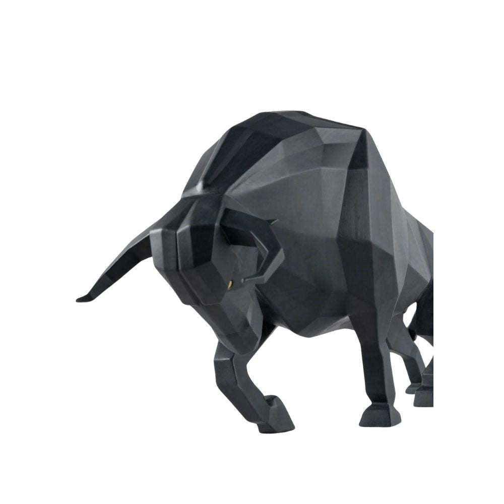 Lladrò - scultura toro origami in porcellana nero opaco 24cm