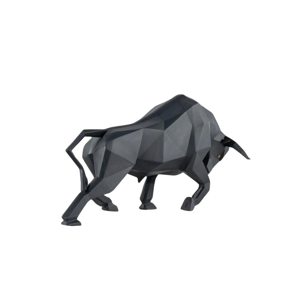 Lladrò - scultura toro origami in porcellana nero opaco 24cm
