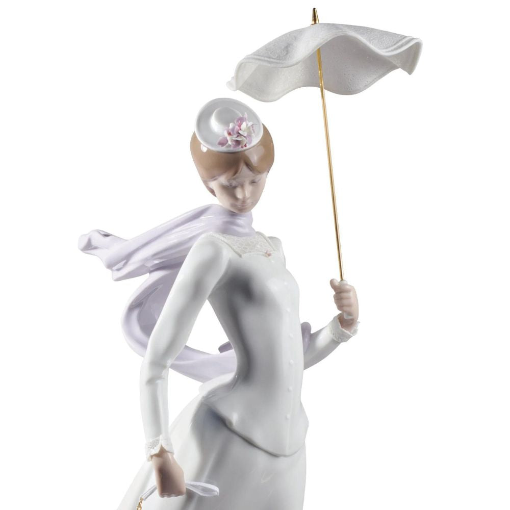 Lladrò - scultura dama con scialle con il suo cane 47cm