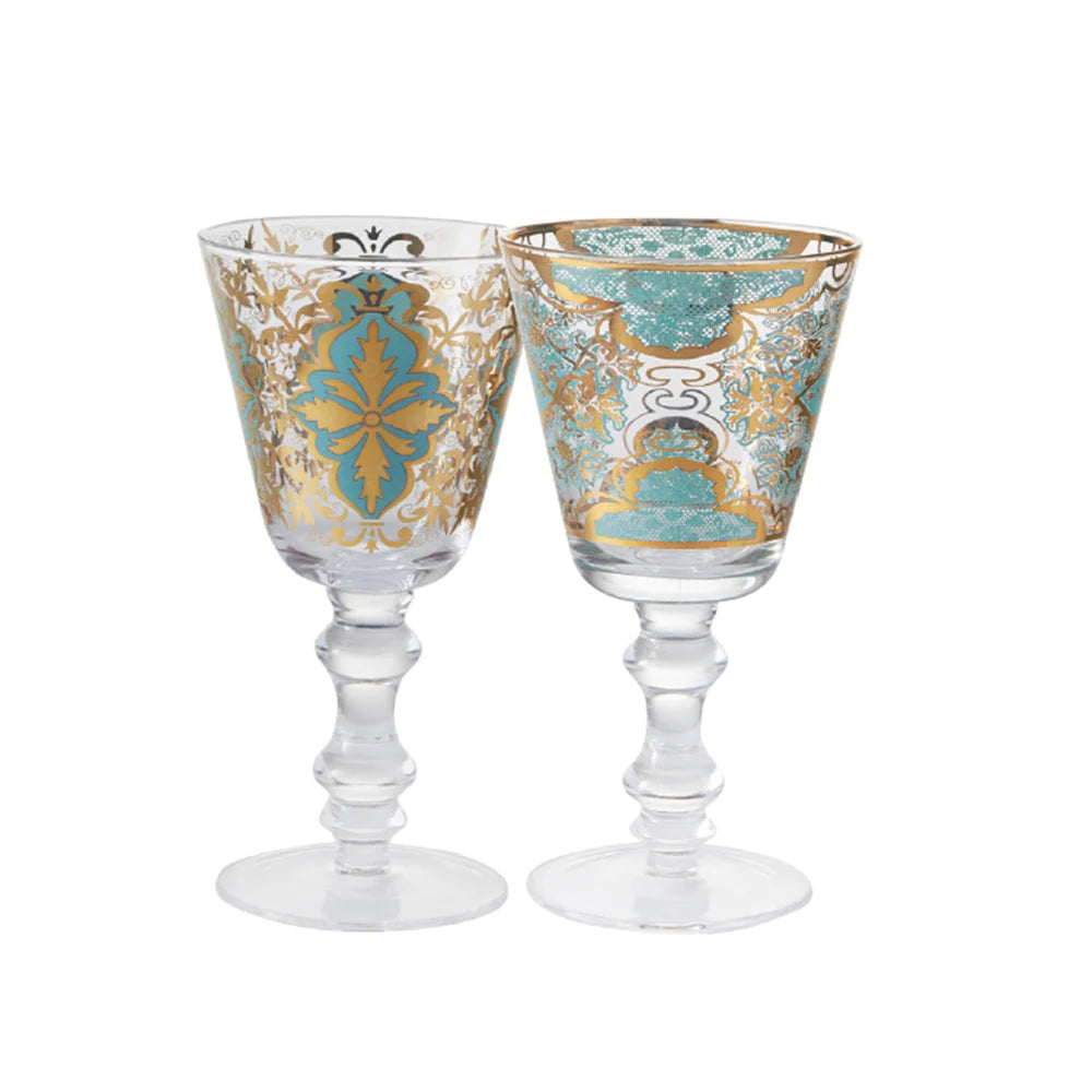 Livellara - Set 2 bicchieri da vino in vetro linea Damasco acquamarina 250 ml