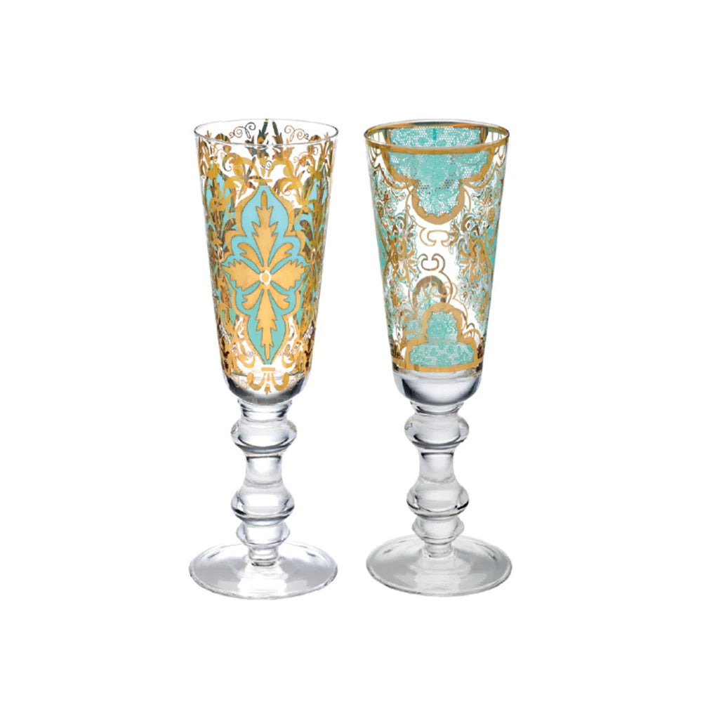 Livellara - Set 2 flute in vetro linea Damasco acquamarina 250 ml