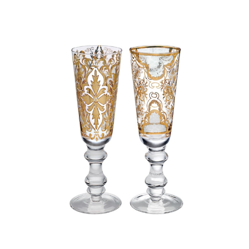 Livellara - Set 2 Flute in vetro linea Damasco bianco 250 ml