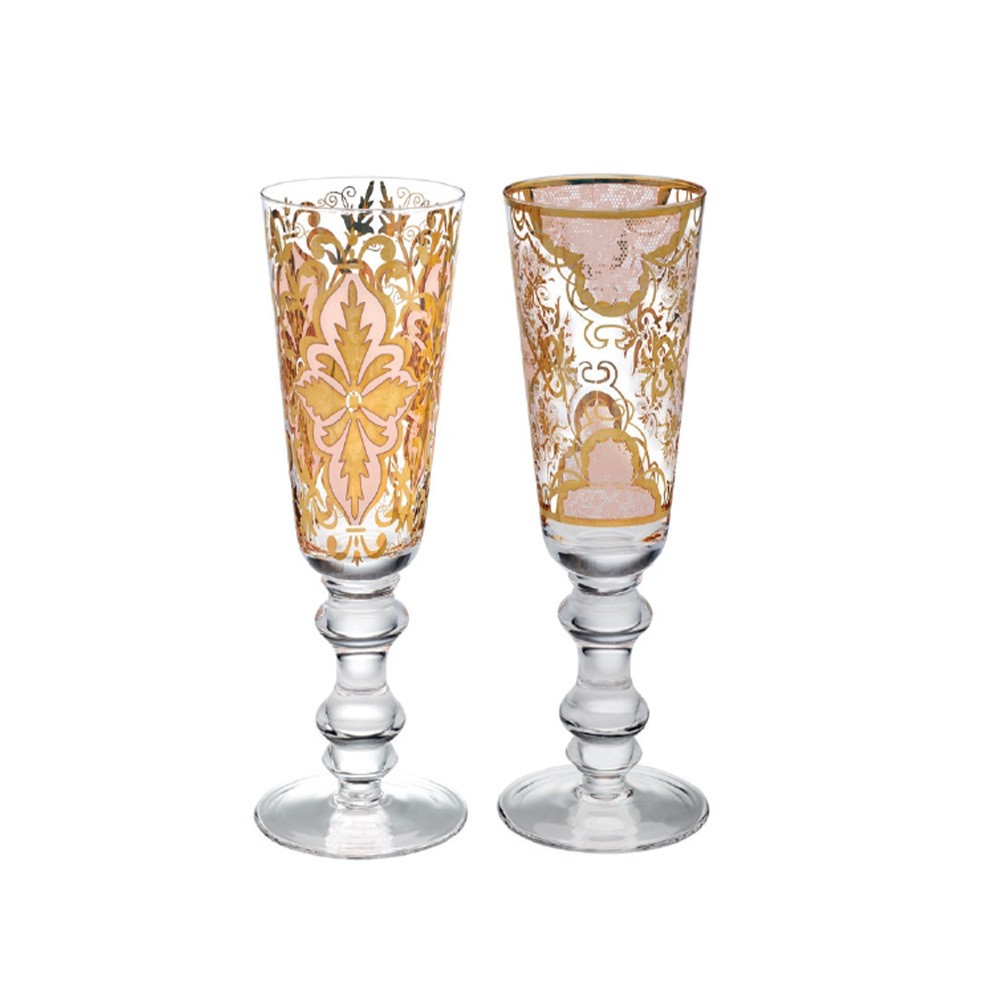 Livellara - Set 2 Flute in vetro linea Damasco cipria 250 ml