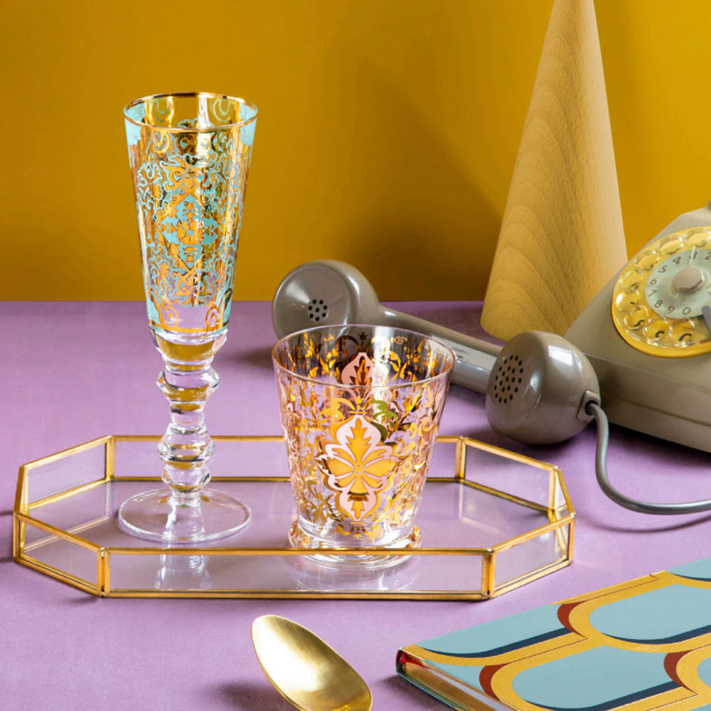 Livellara - Set 2 bicchieri acqua in vetro linea Damasco cipria 300 ml