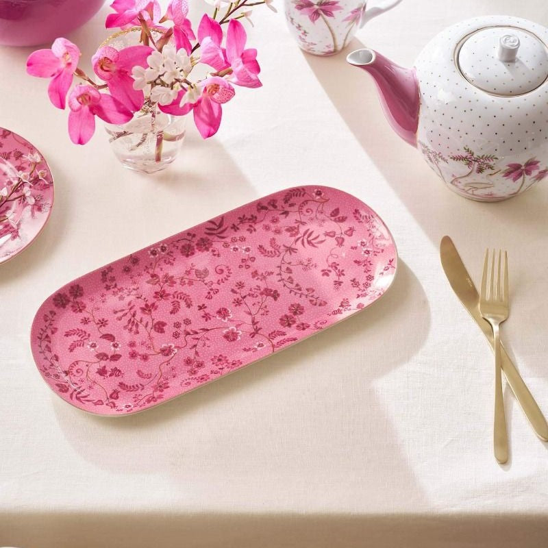 Pip Studio - Vassoio per torta rettangolare Jolie Flowers rosa 33cm