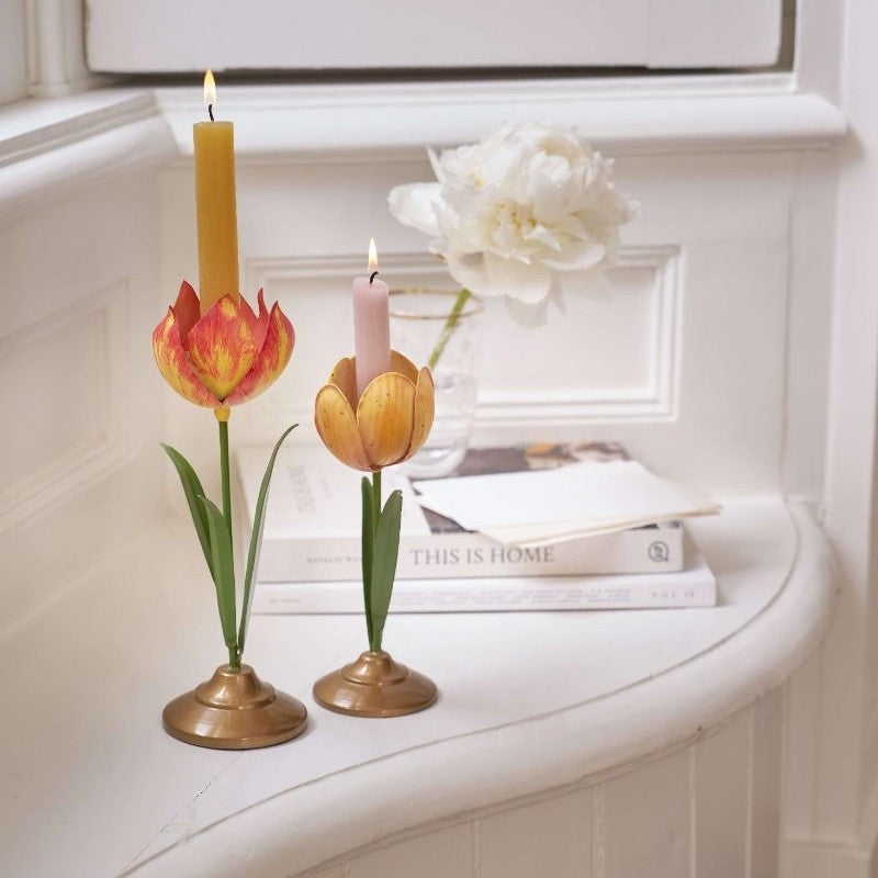 Pip Studio - Set 2 portacandela in metallo fantasia tulipano giallo