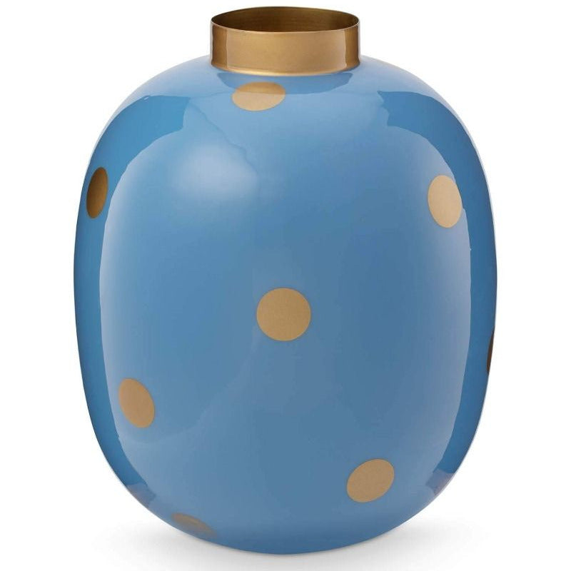 Pip Studio - Vaso in metallo a pois azzurro e oro 32 cm