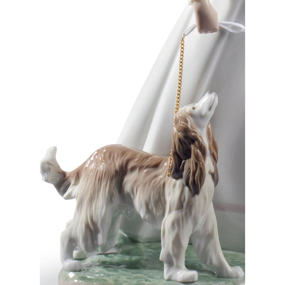 Lladrò - scultura dama con scialle con il suo cane 47cm