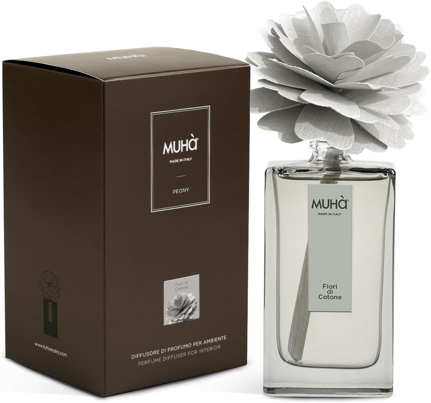 Muhà - profumatore d'ambiente peonia diffuser - fior di cotone 100 ml