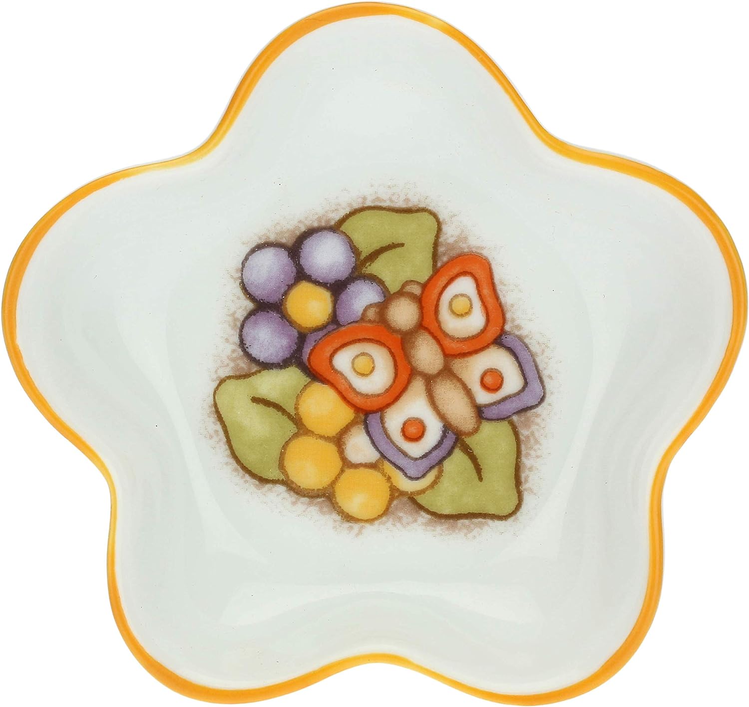 Thun - poggia bustina a forma di fiore con farfalla in porcellana, linea Country, 9x9x2 cm h