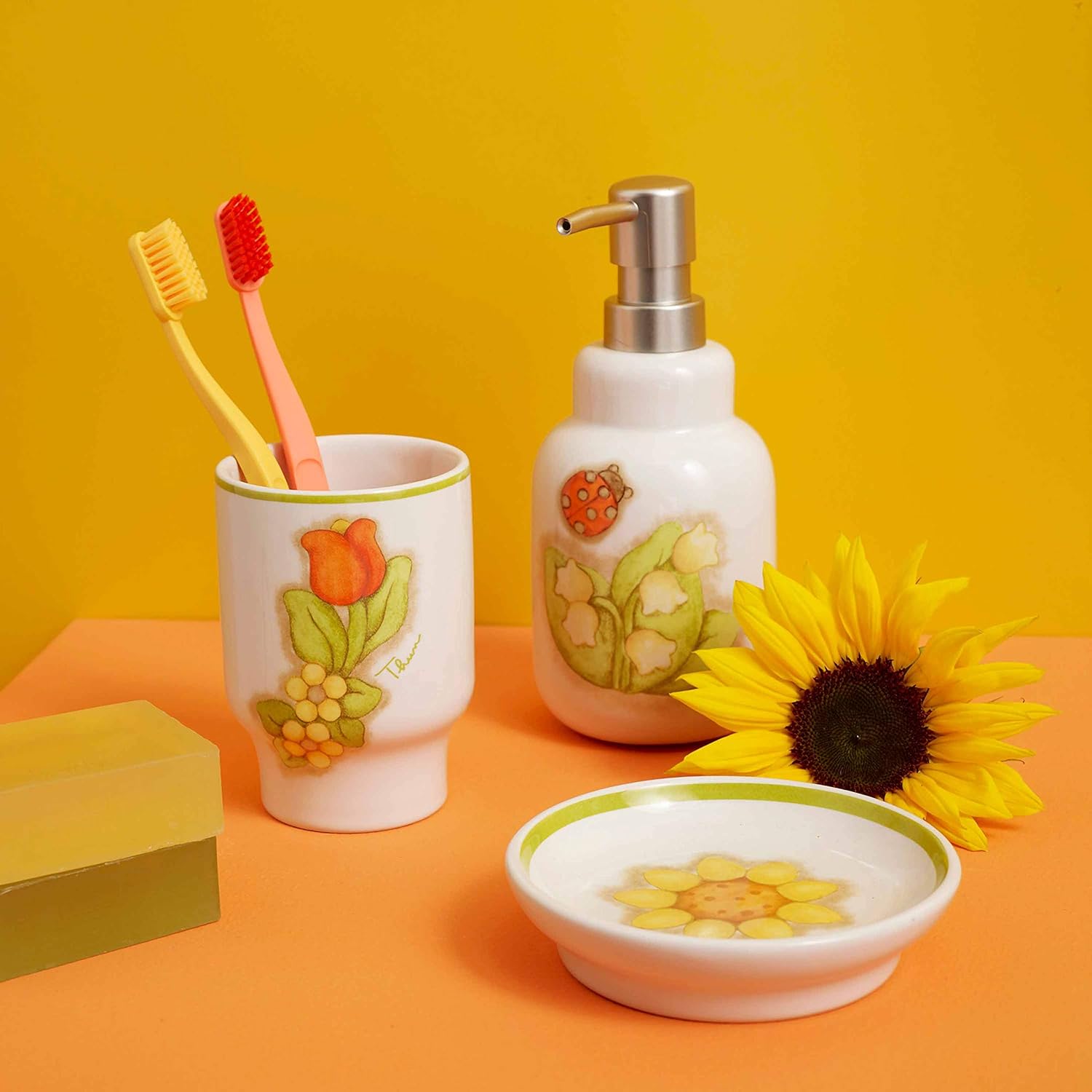 Thun - porta saponetta country con girasole in porcellana ø 12 cm, 3 cm h