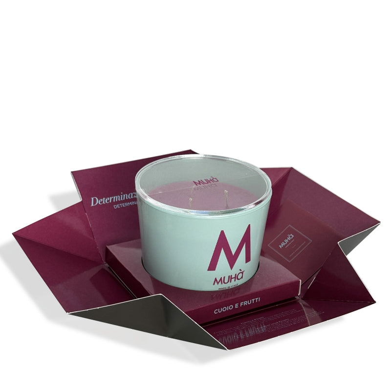 Muhà - candela Profumata in Vetro - Cuoio e Frutti 500g