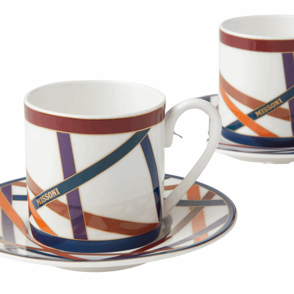 tazzine da caffè - Set di due tazzine con piattini variante nastri