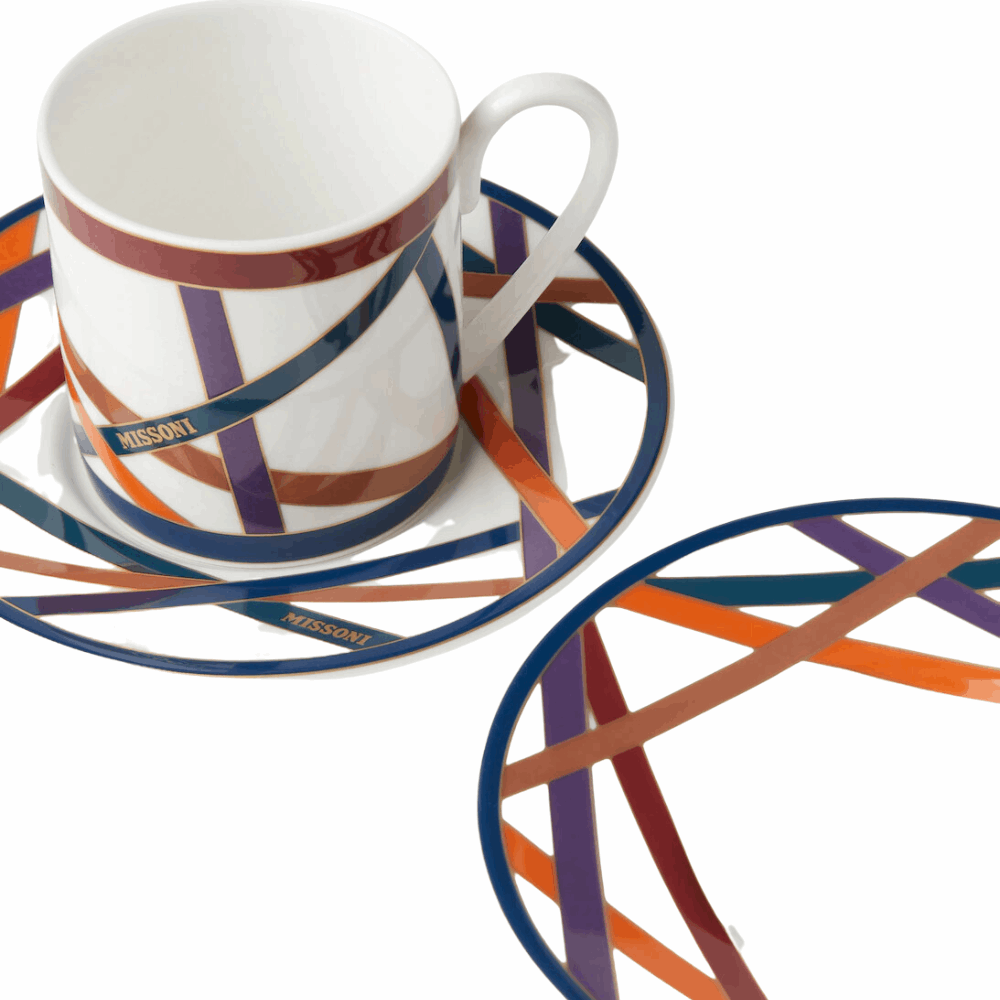 tazzine da caffè - Set di due tazzine con piattini variante nastri