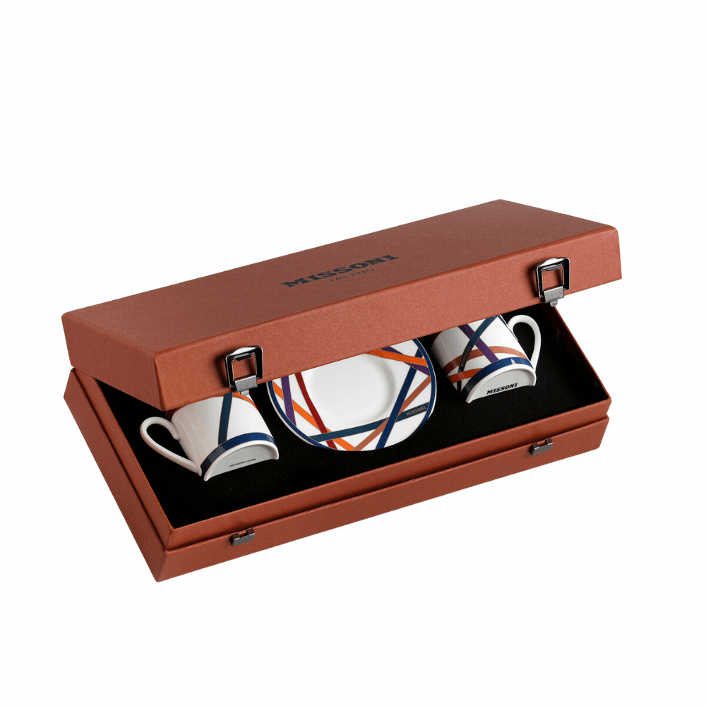 tazzine da caffè - Set di due tazzine con piattini variante nastri