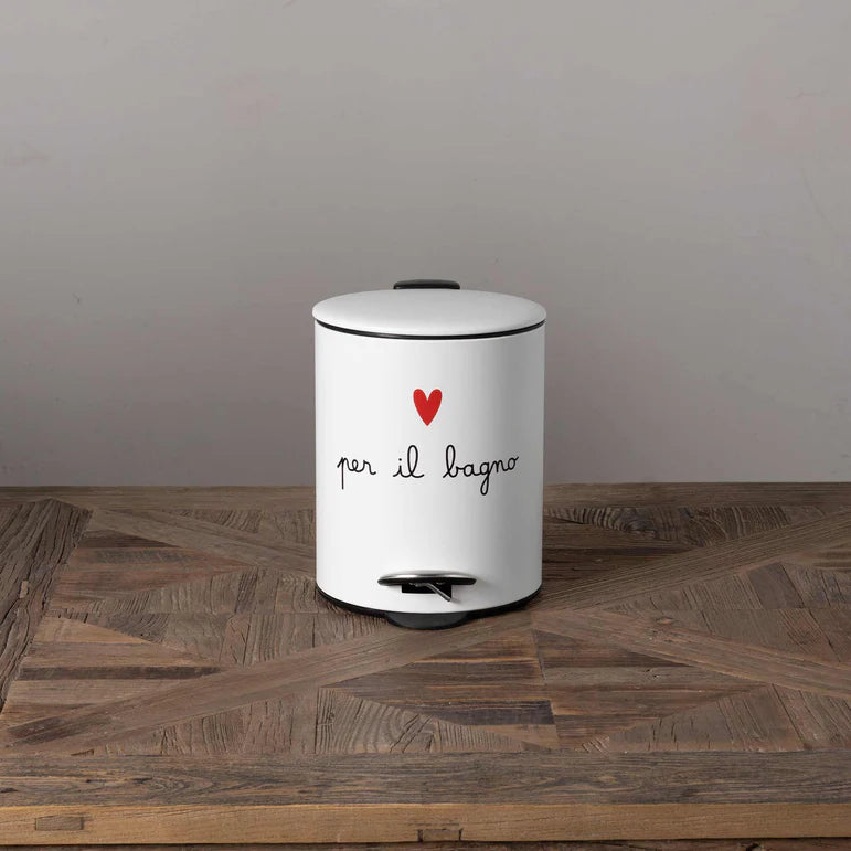 Simple day - Pattumiera decoro "per il bagno" bianco 25x19xh27cm