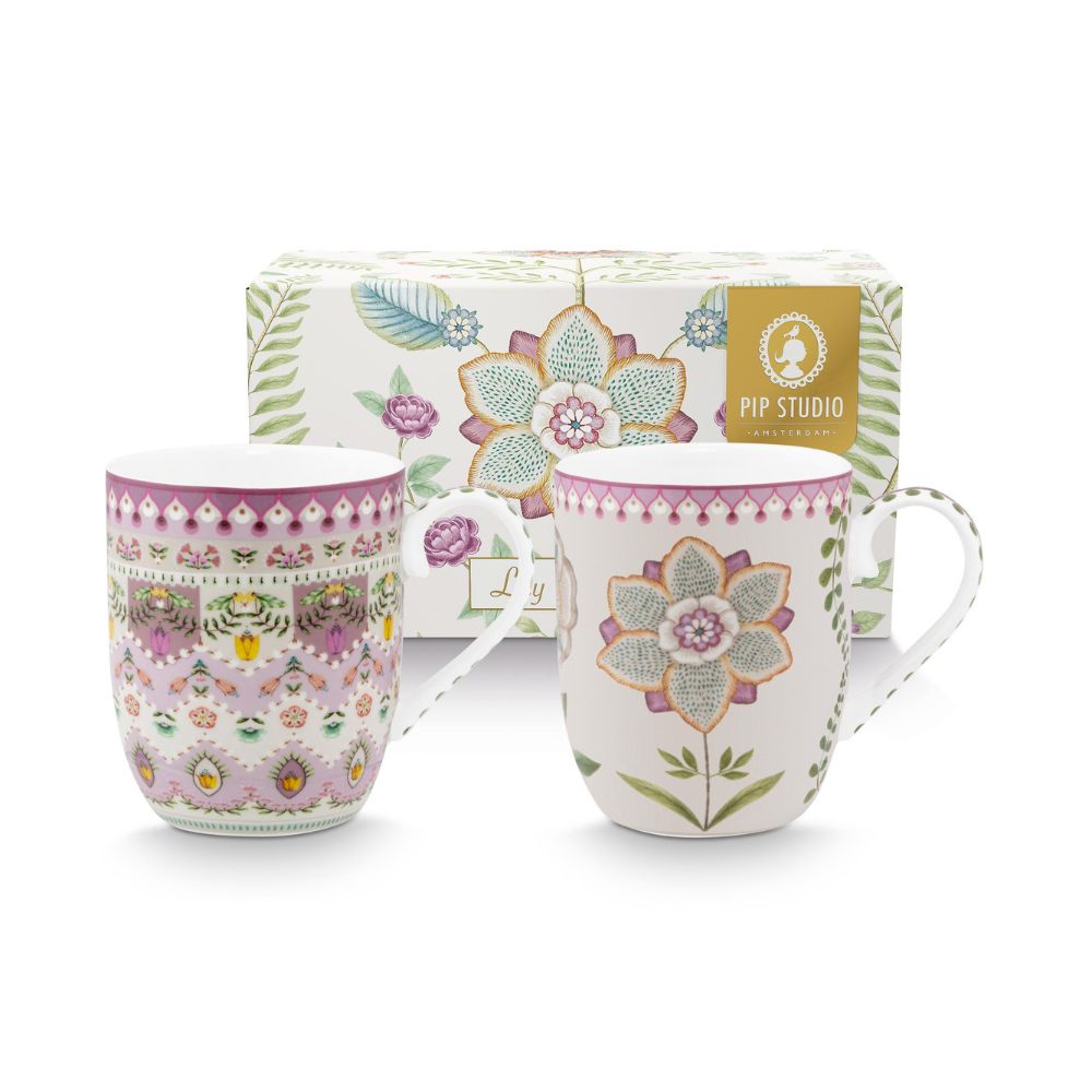 Pip Studio - set da 2 tazze in porcellana lilla 145ml Lily & Lotus con confezione regalo