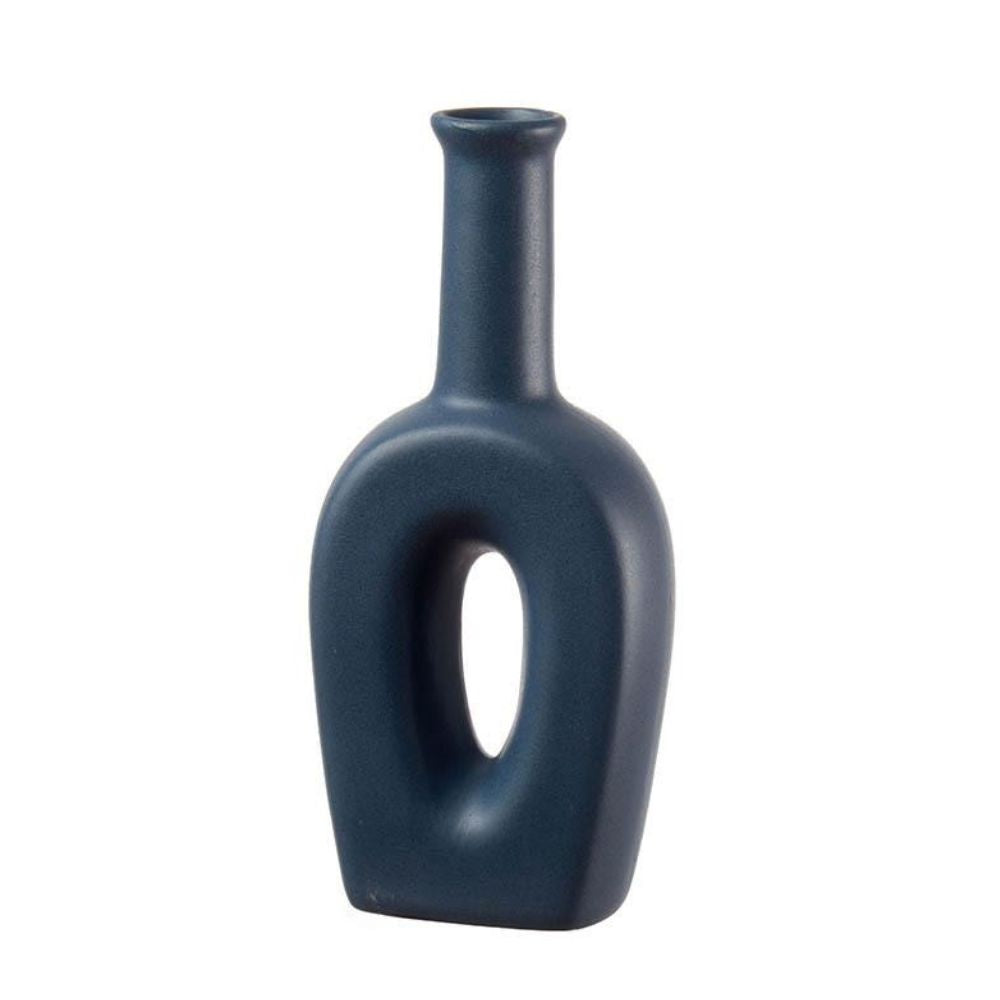 L'oca nera - vaso bottiglia in porcellana blu 11x6x25 cm