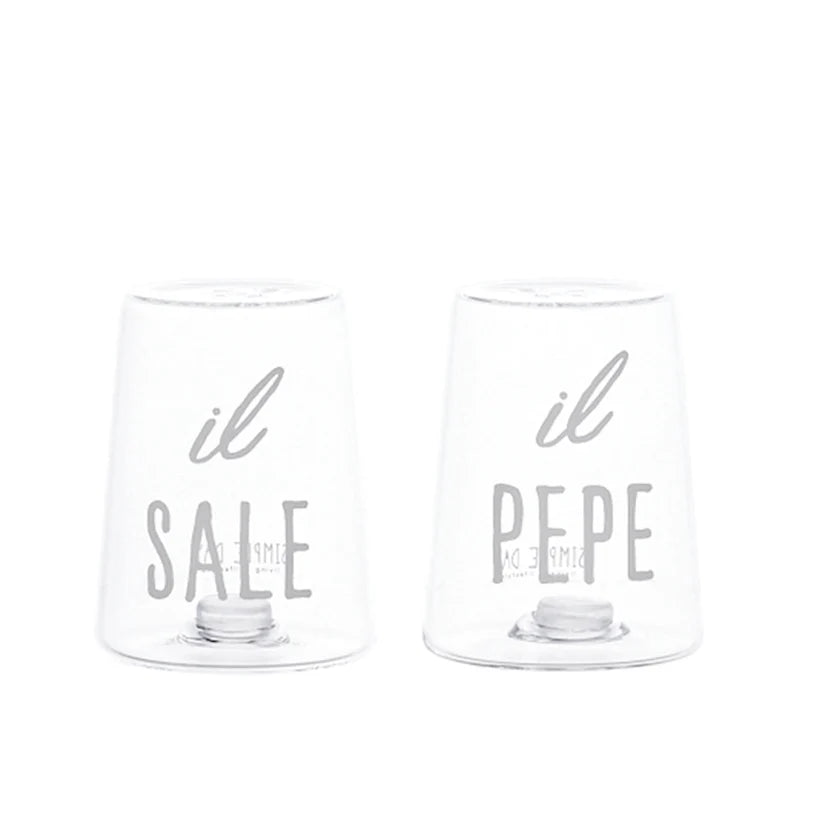 Simple day - Set sale e pepe in vetro decoro "Il Sale" e "Il Pepe" 6 x 7,5 cm