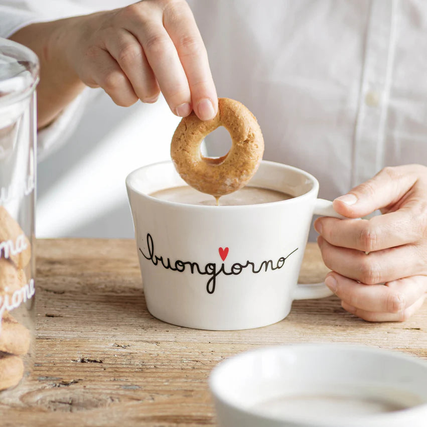 Simple day - set due tazze colazione in gres decoro buongiorno 9cmx12,4cmH - 580ml