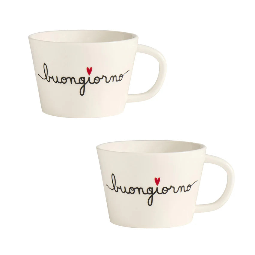 Simple day - set due tazze colazione in gres decoro buongiorno 9cmx12,4cmH - 580ml