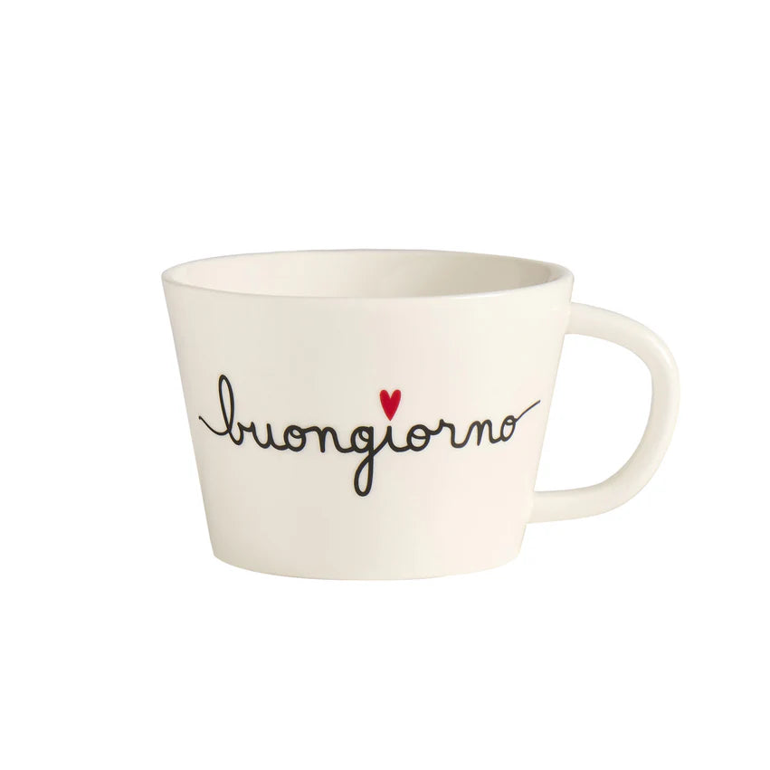 Simple day - set due tazze colazione in gres decoro buongiorno 9cmx12,4cmH - 580ml