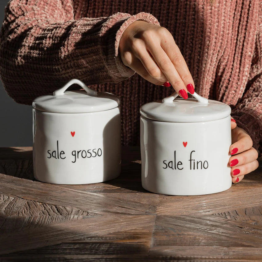 Simple day - Barattolo in gres decoro Sale fino cuore 12x12,9cm