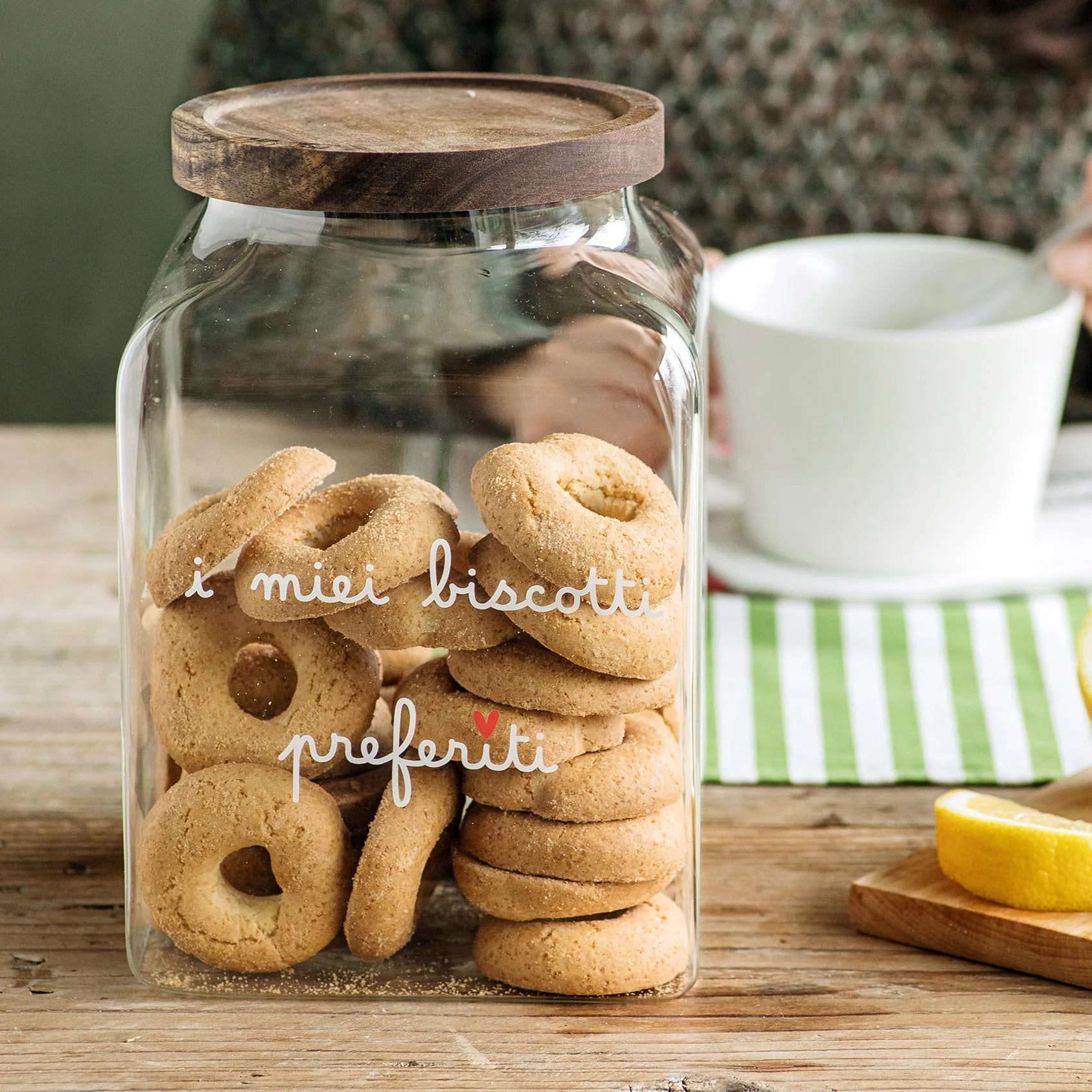 Simple day - Biscottiera in vetro decoro I miei biscotti preferiti 15x15x22 cm
