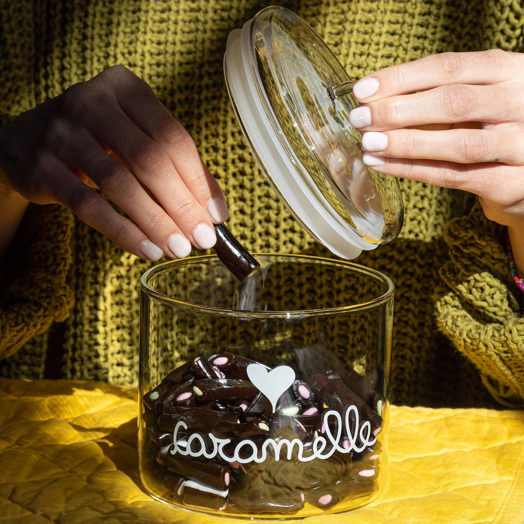 Simple day - Barattolo in vetro decoro Caramelle scritta bianca 13 cm