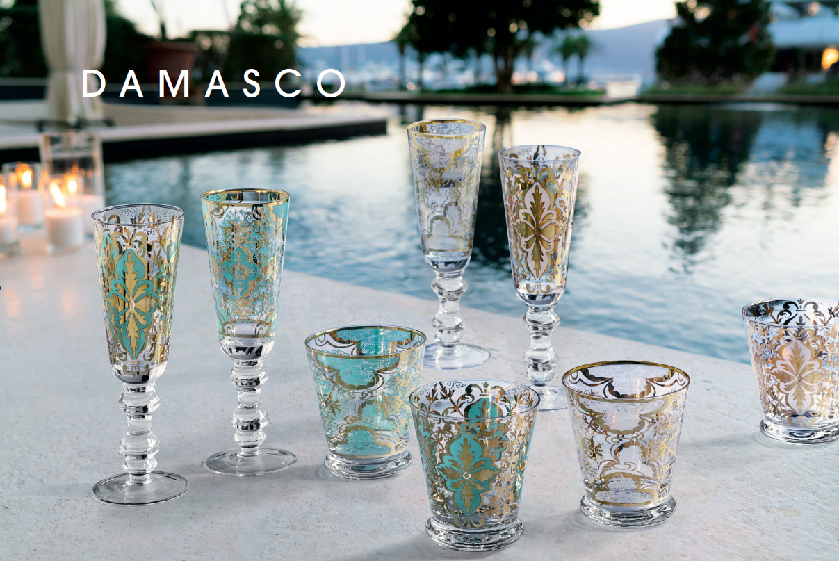 Livellara - Set 2 flute in vetro linea Damasco acquamarina 250 ml