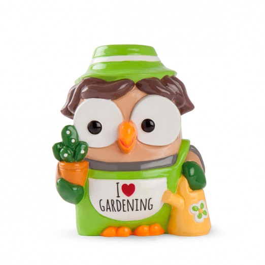 Egan - Goofi Salvadanaio I Love Gardening statuetta gufo in ceramica 8x6cm