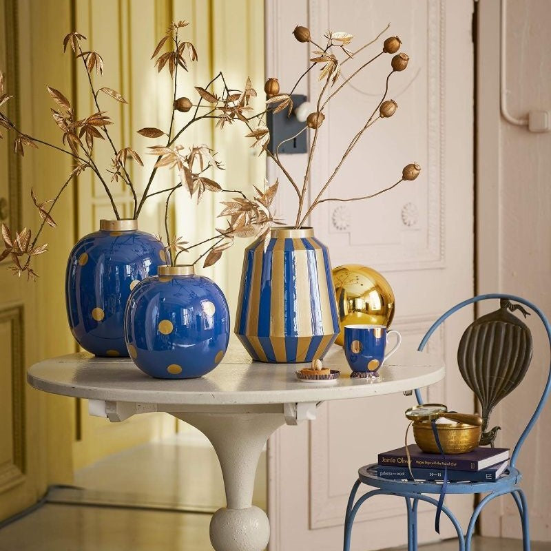 Pip Studio - Vaso a strisce metalliche blu navy e oro 29 cm