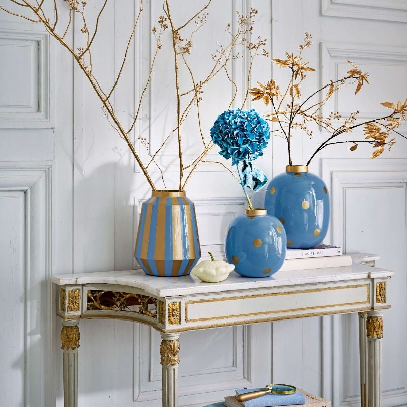 Pip Studio - Vaso in metallo a pois azzurro e oro 23 cm