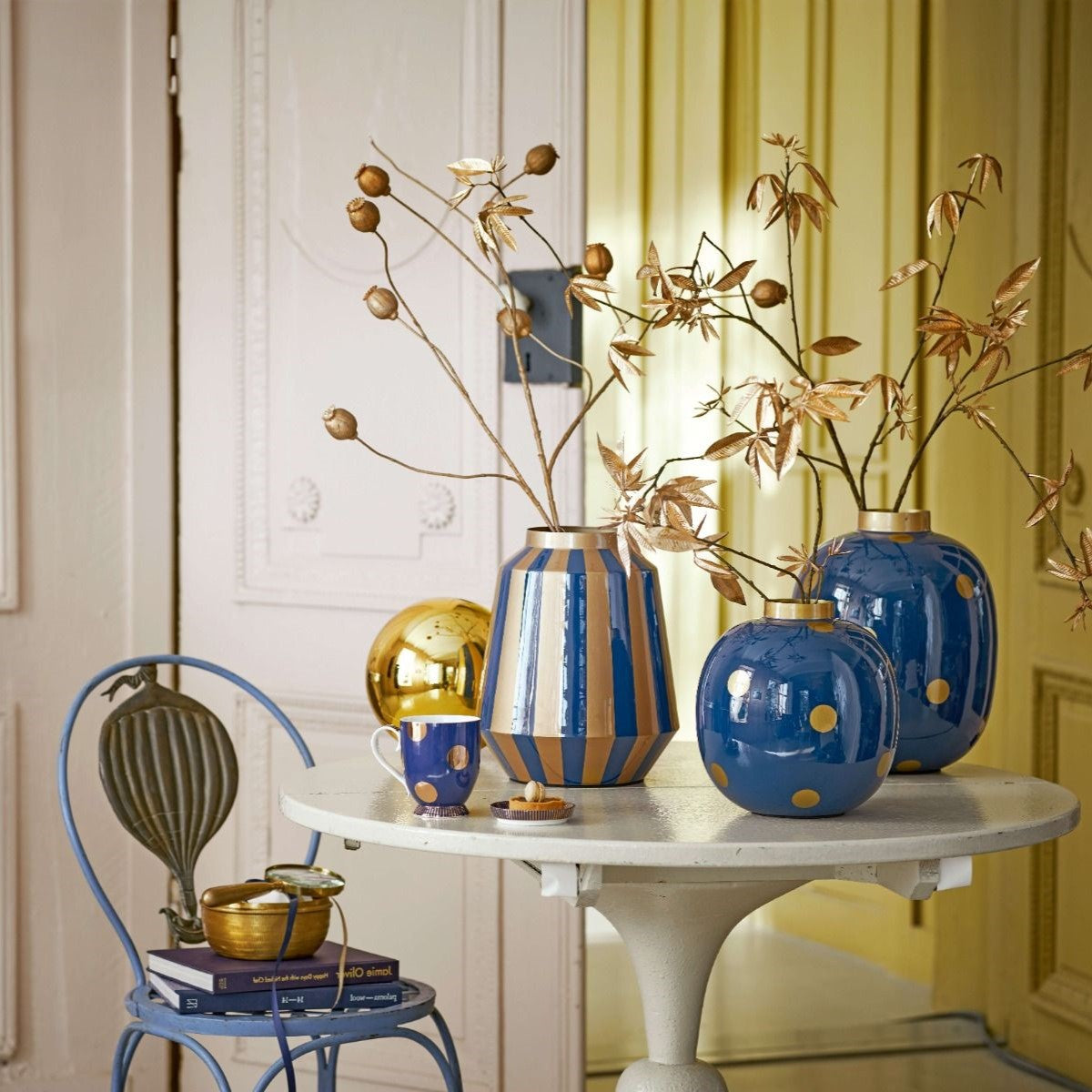 Pip Studio - Vaso a strisce metalliche blu navy e oro 29 cm