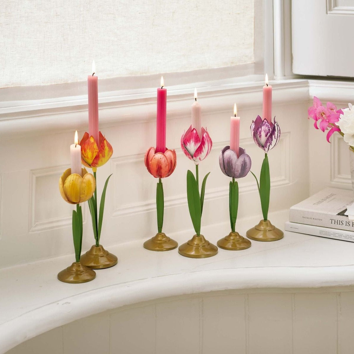 Pip Studio - Set 2 portacandela in metallo fantasia tulipano viola